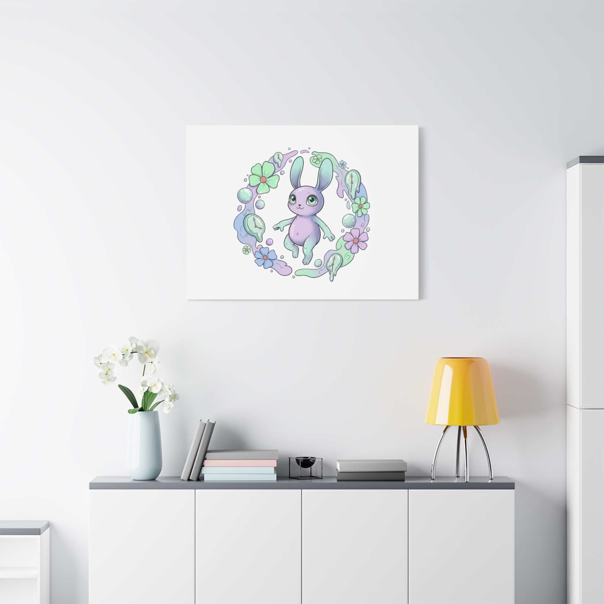 Micro-Surreal Bunny Wreath Canvas | Weirdcore Micro-Surrealism Art