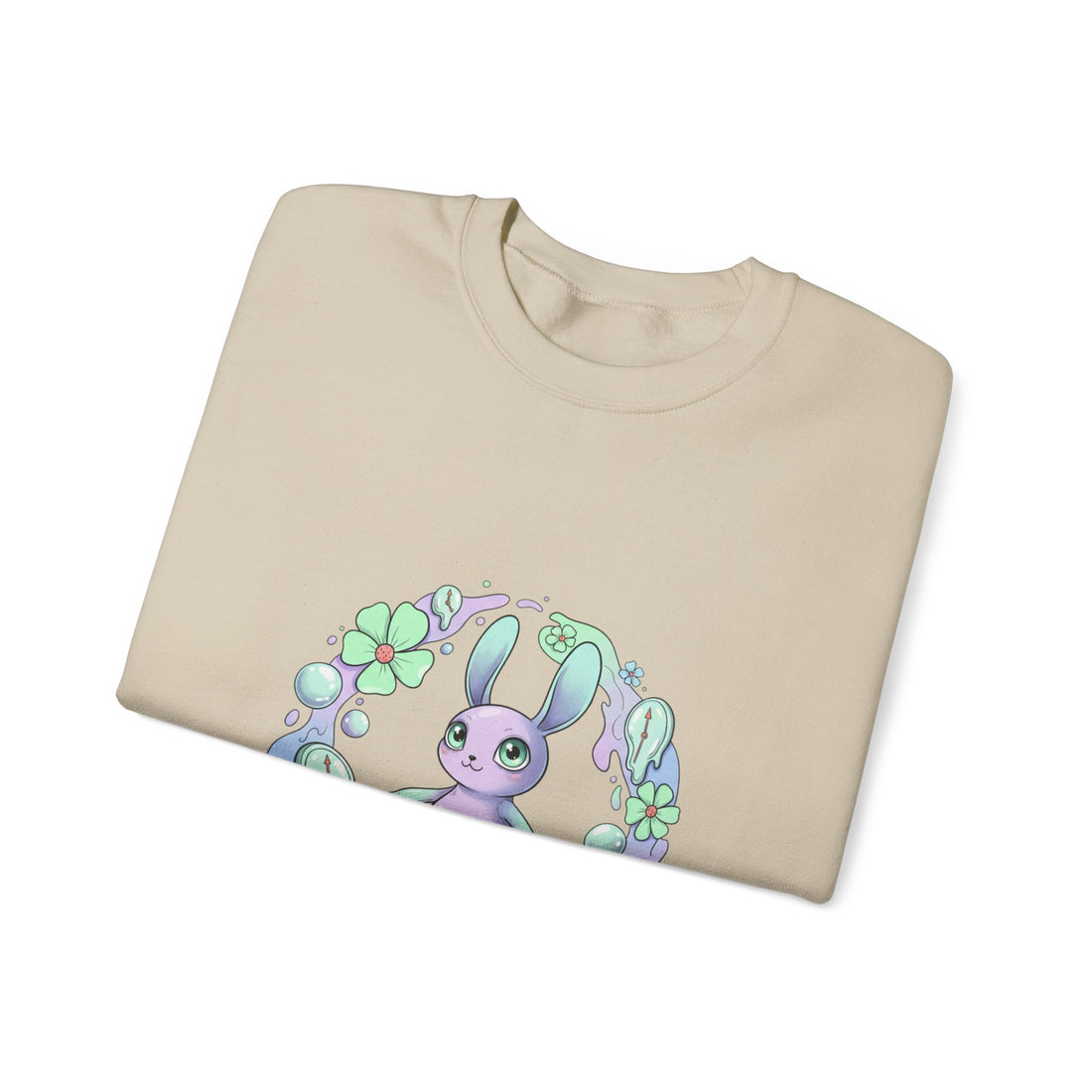 Cute Micro-Surreal Bunny Wreath Sweatshirt | weirdcore surreal art