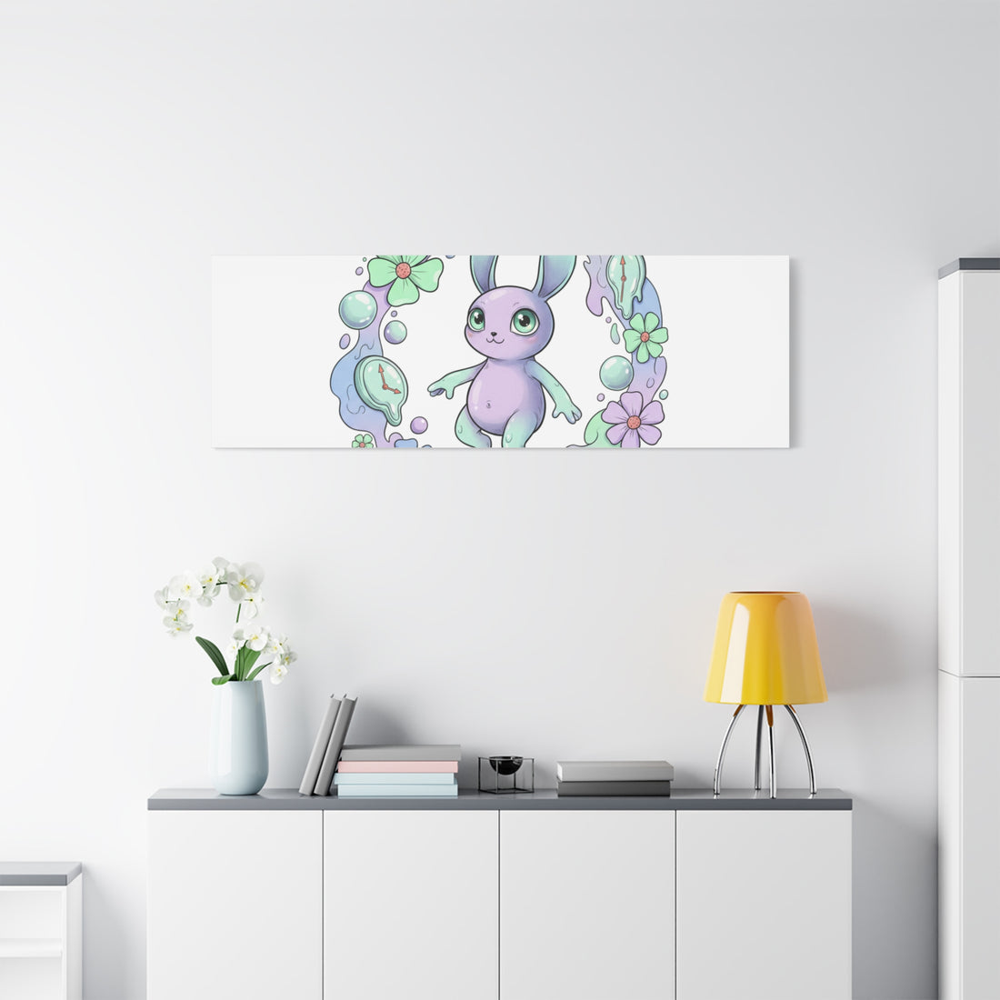 Micro-Surreal Bunny Wreath Canvas | Weirdcore Micro-Surrealism Art
