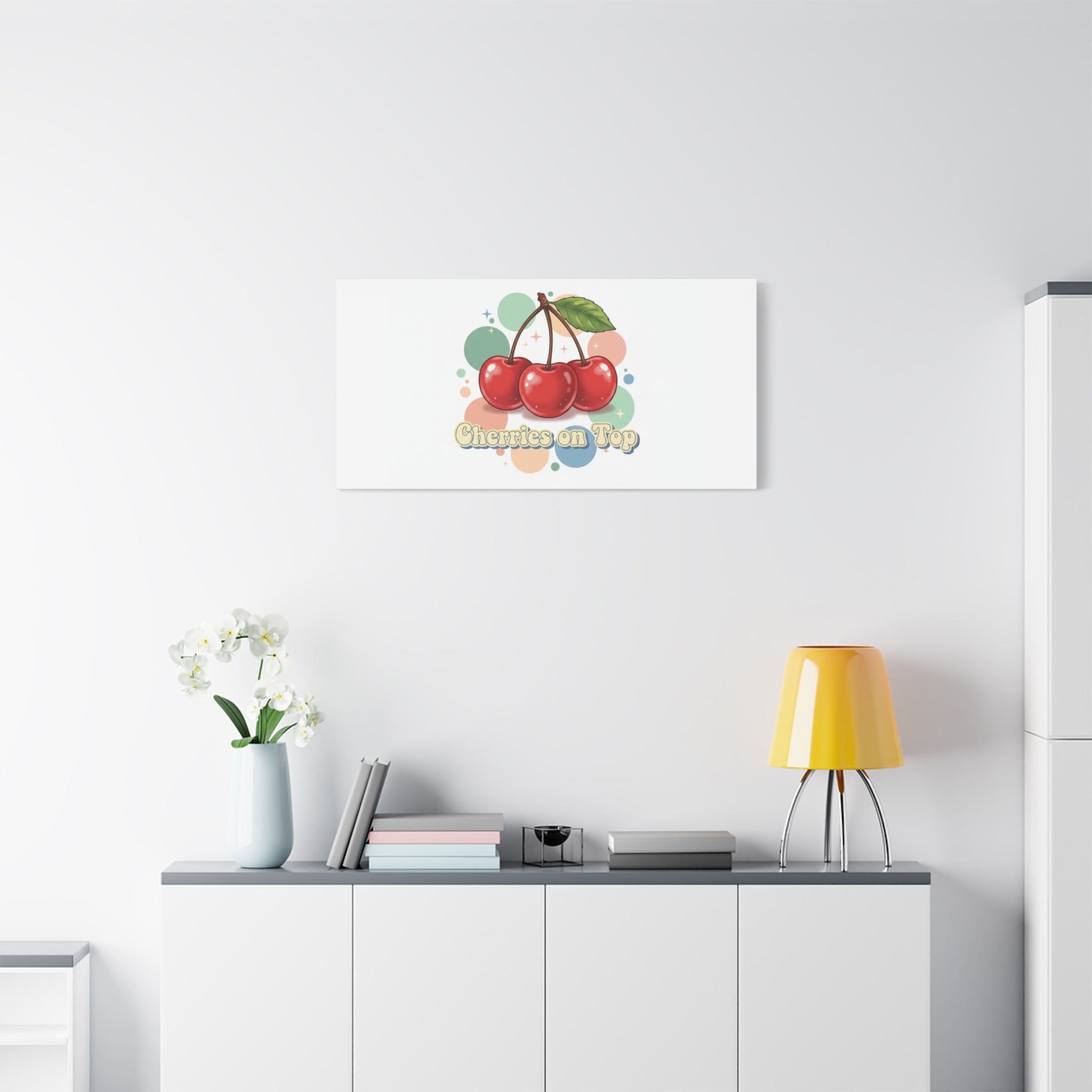 Cherries on Top Canvas | Retro Kawaii Fruit Wall Art