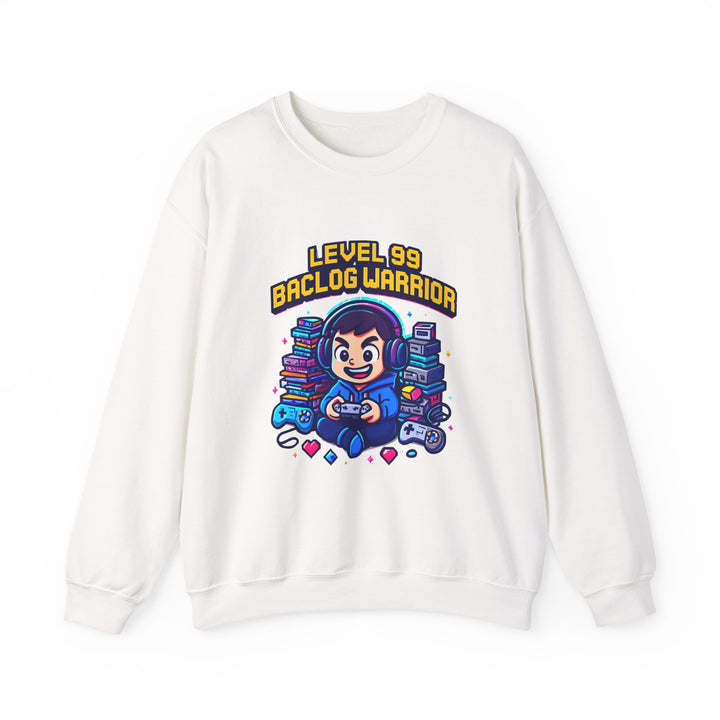 Level 99 Backlog Warrior Crewneck Sweatshirt – Gamer Retro Console Graphic