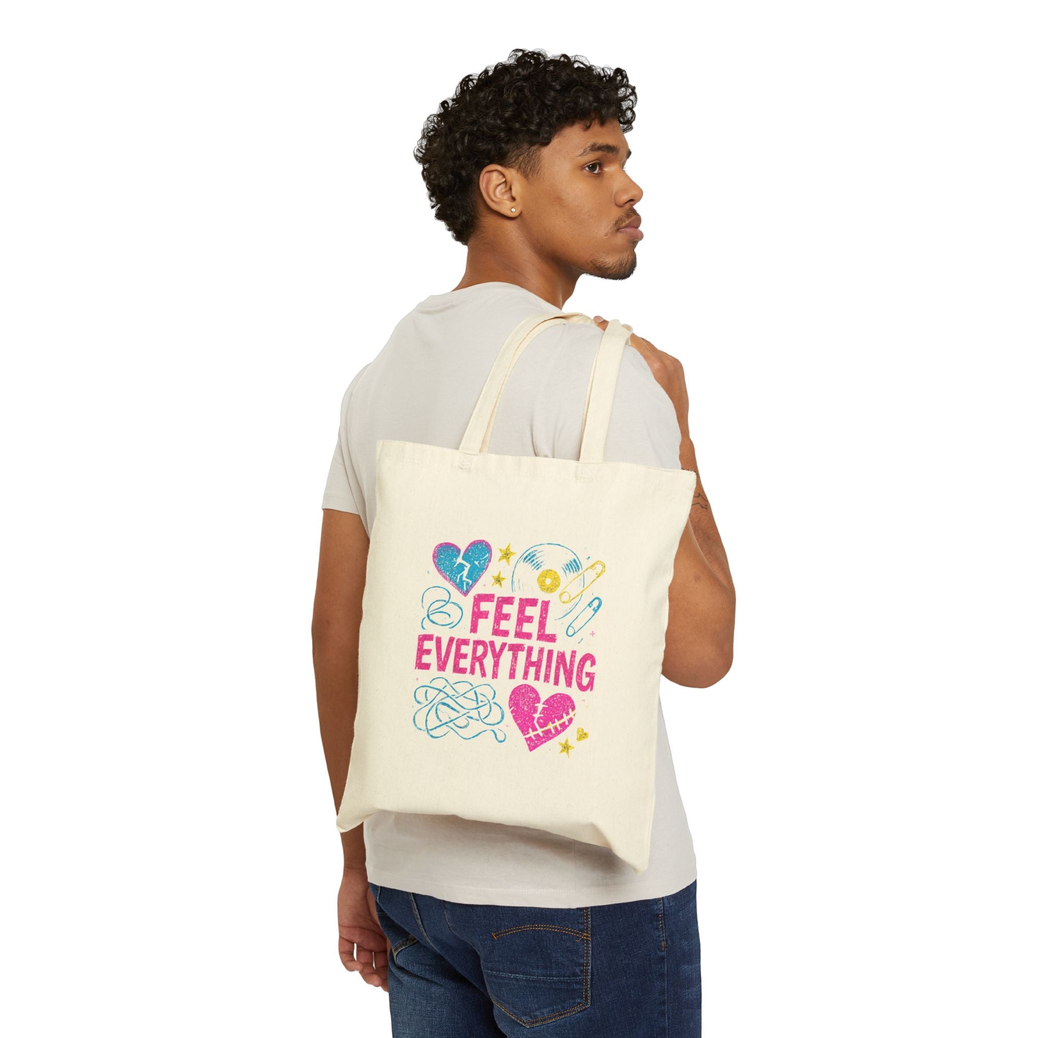 Feel Everything Canvas Tote Bag — Emotional Awareness Heart Design