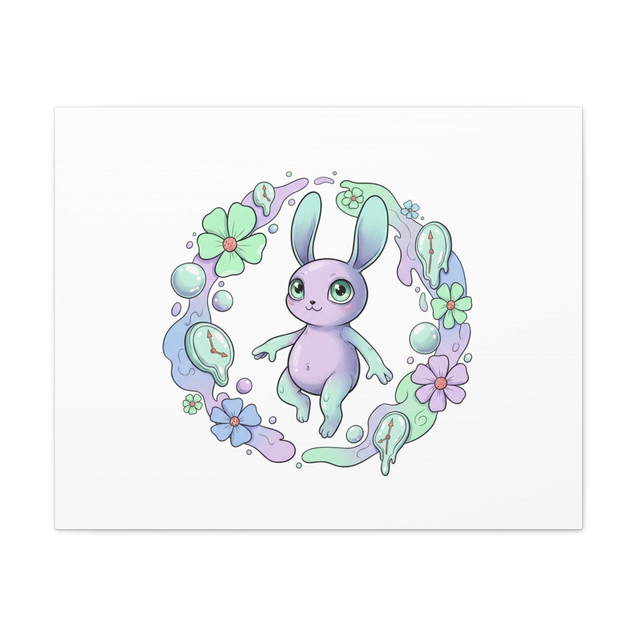 Micro-Surreal Bunny Wreath Canvas | Weirdcore Micro-Surrealism Art