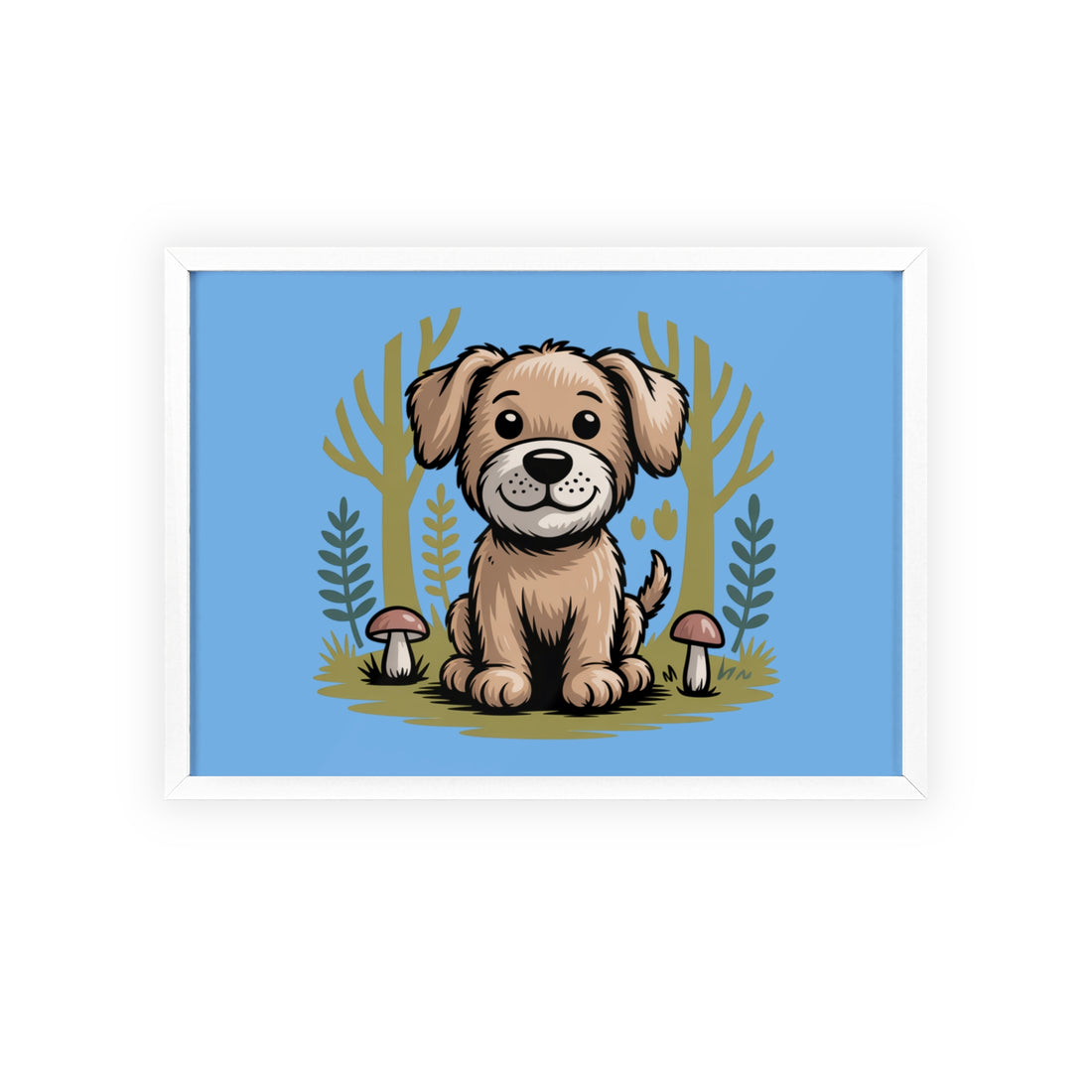 Cute Puppy Poster with Wooden Frame — Nursery Wall Art