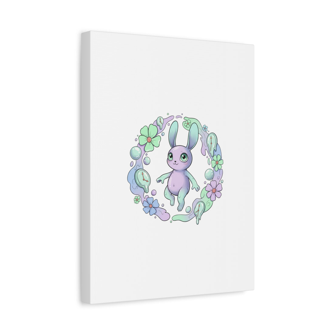 Micro-Surreal Bunny Wreath Canvas | Weirdcore Micro-Surrealism Art