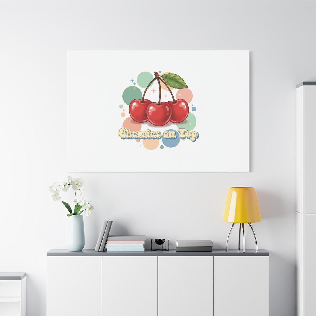 Cherries on Top Canvas | Retro Kawaii Fruit Wall Art