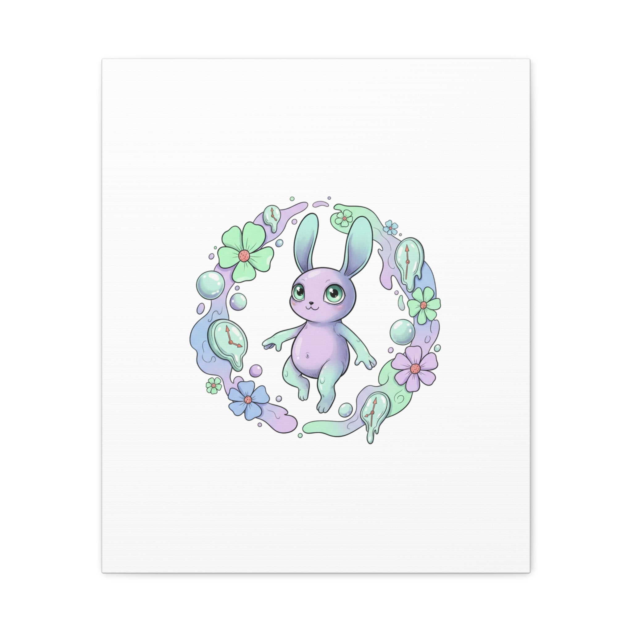 Micro-Surreal Bunny Wreath Canvas | Weirdcore Micro-Surrealism Art