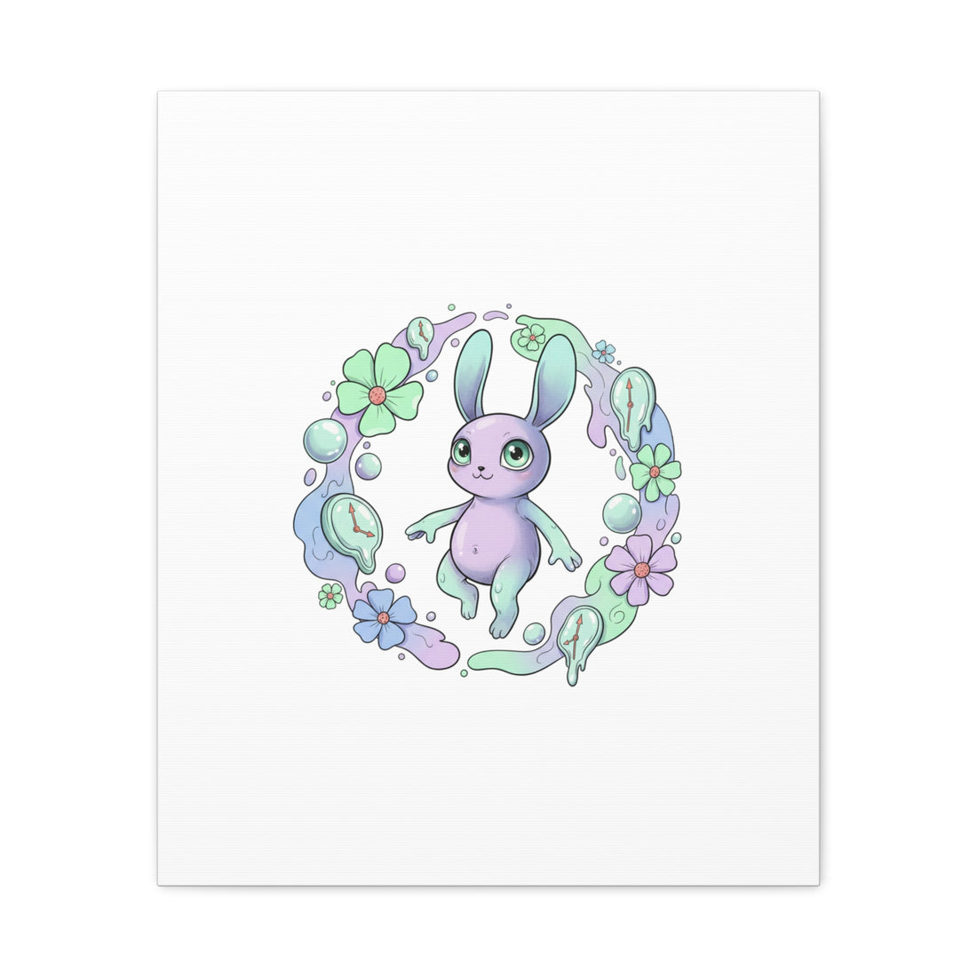 Micro-Surreal Bunny Wreath Canvas | Weirdcore Micro-Surrealism Art