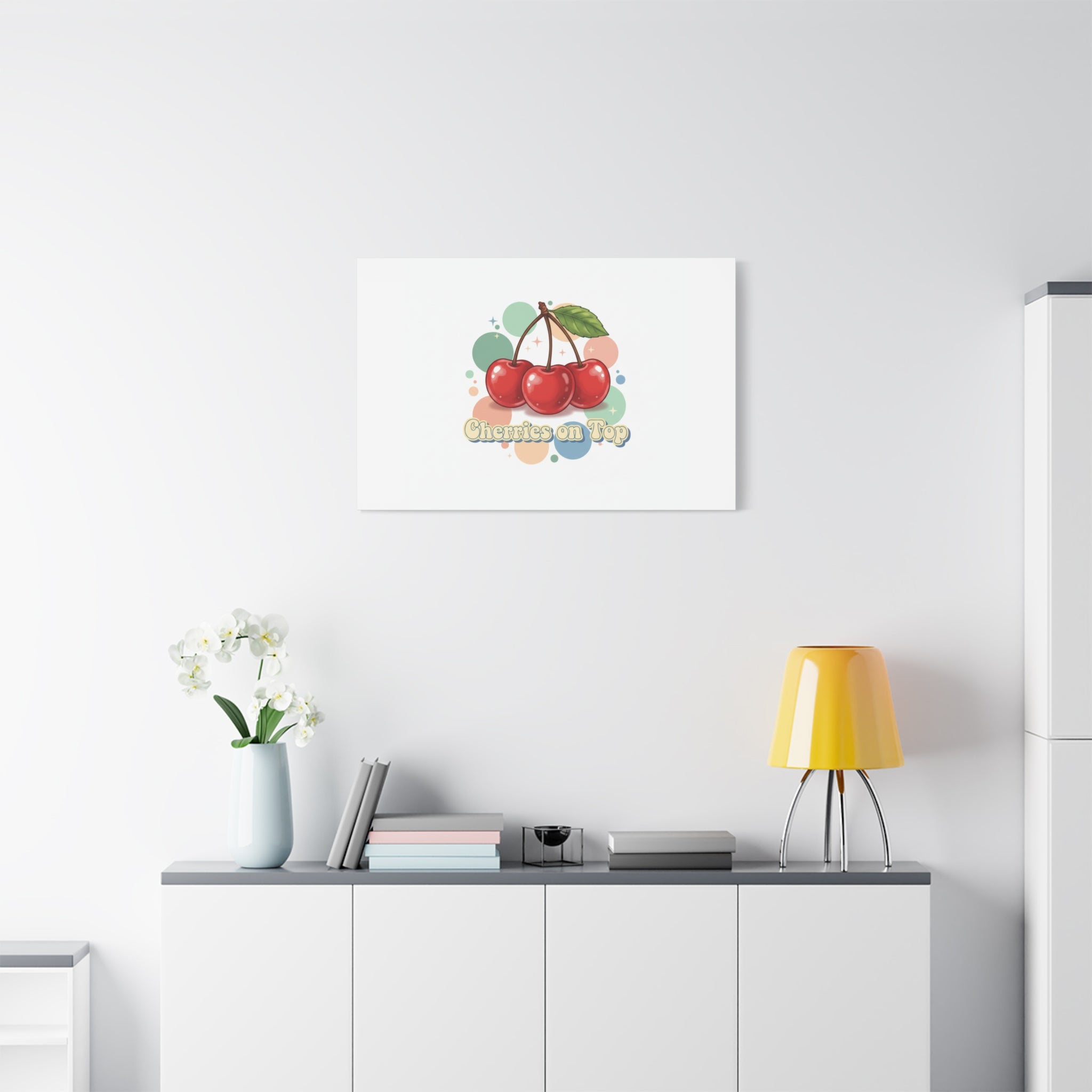 Cherries on Top Canvas | Retro Kawaii Fruit Wall Art
