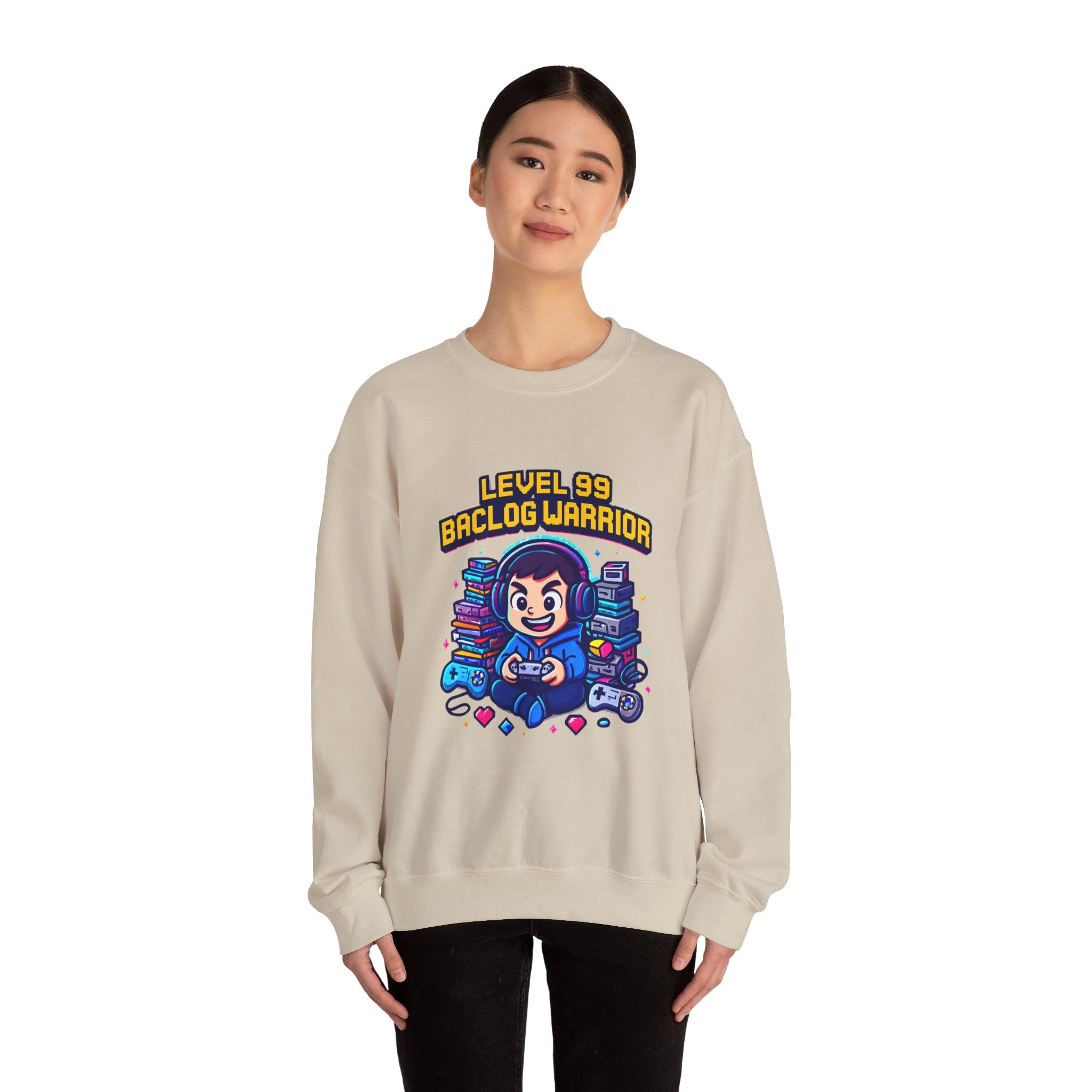 Level 99 Backlog Warrior Crewneck Sweatshirt – Gamer Retro Console Graphic