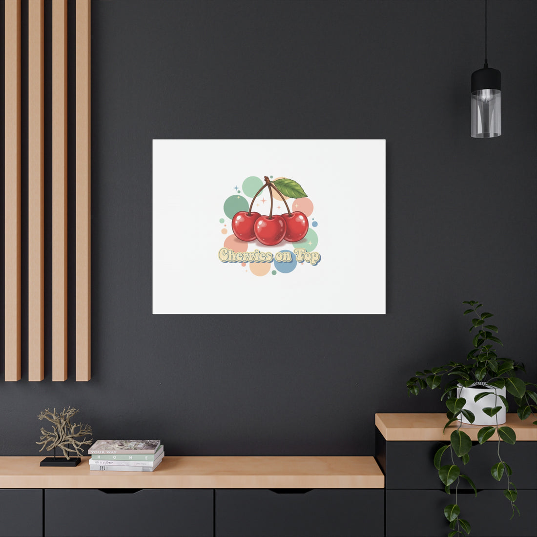 Cherries on Top Canvas | Retro Kawaii Fruit Wall Art