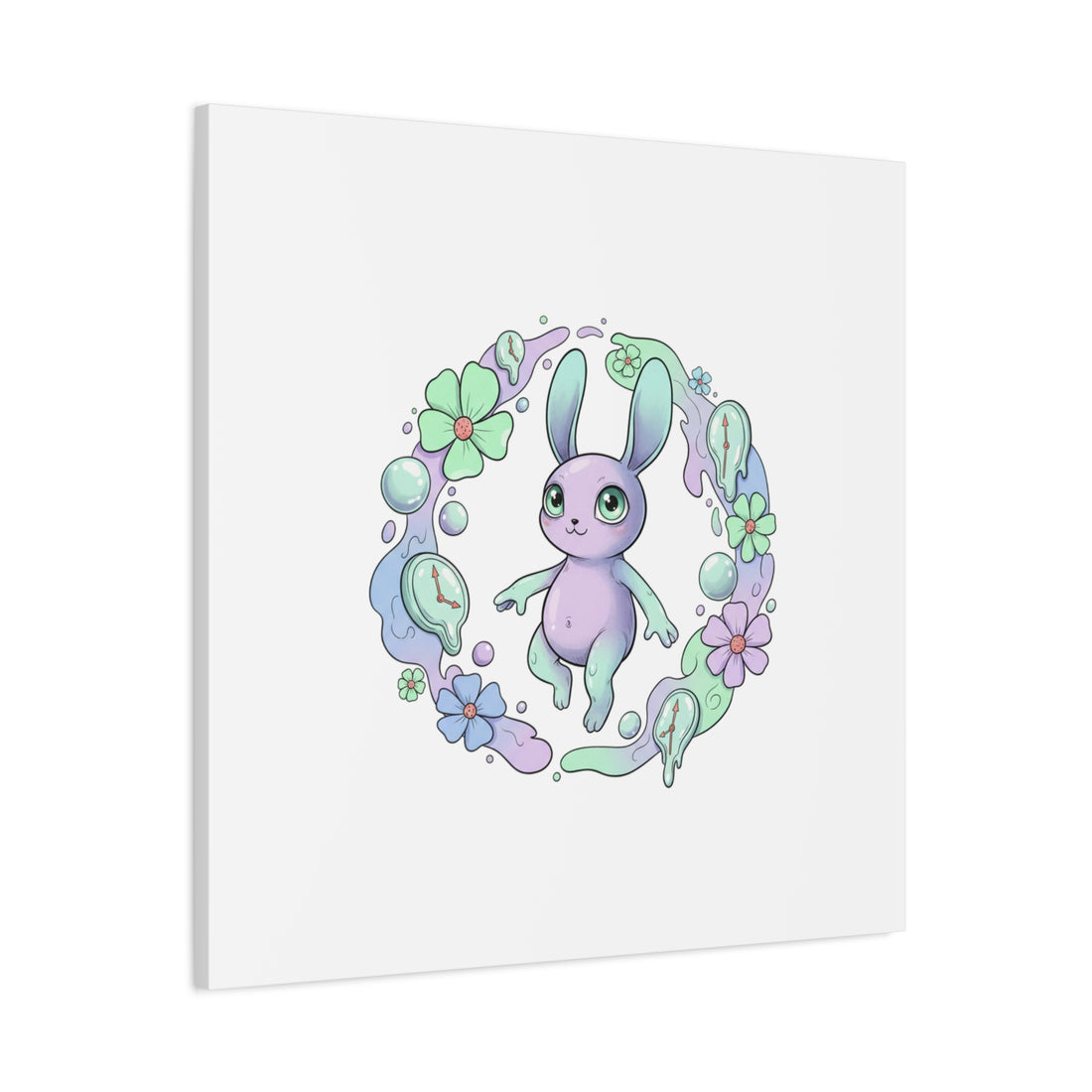 Micro-Surreal Bunny Wreath Canvas | Weirdcore Micro-Surrealism Art