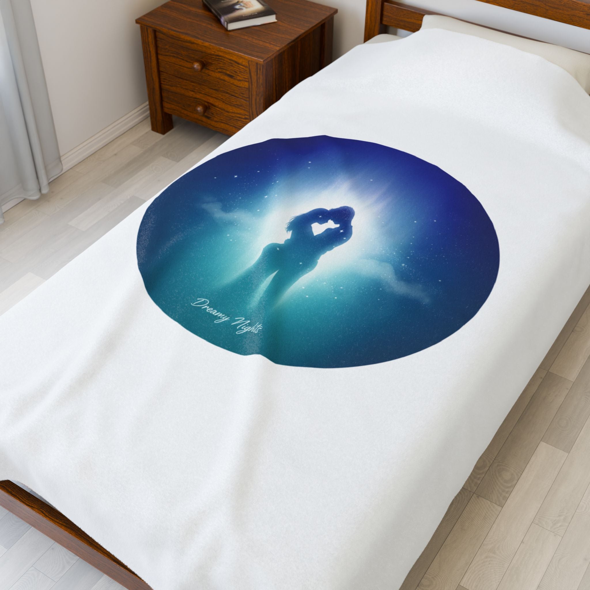 Afterlight Nightscape Couple, Velveteen Plush Blanket | luminous night bloom, cinematic glow