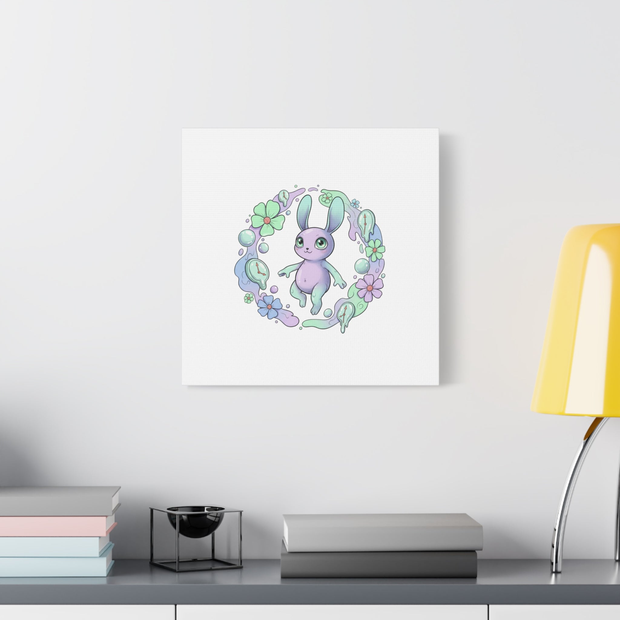 Micro-Surreal Bunny Wreath Canvas | Weirdcore Micro-Surrealism Art
