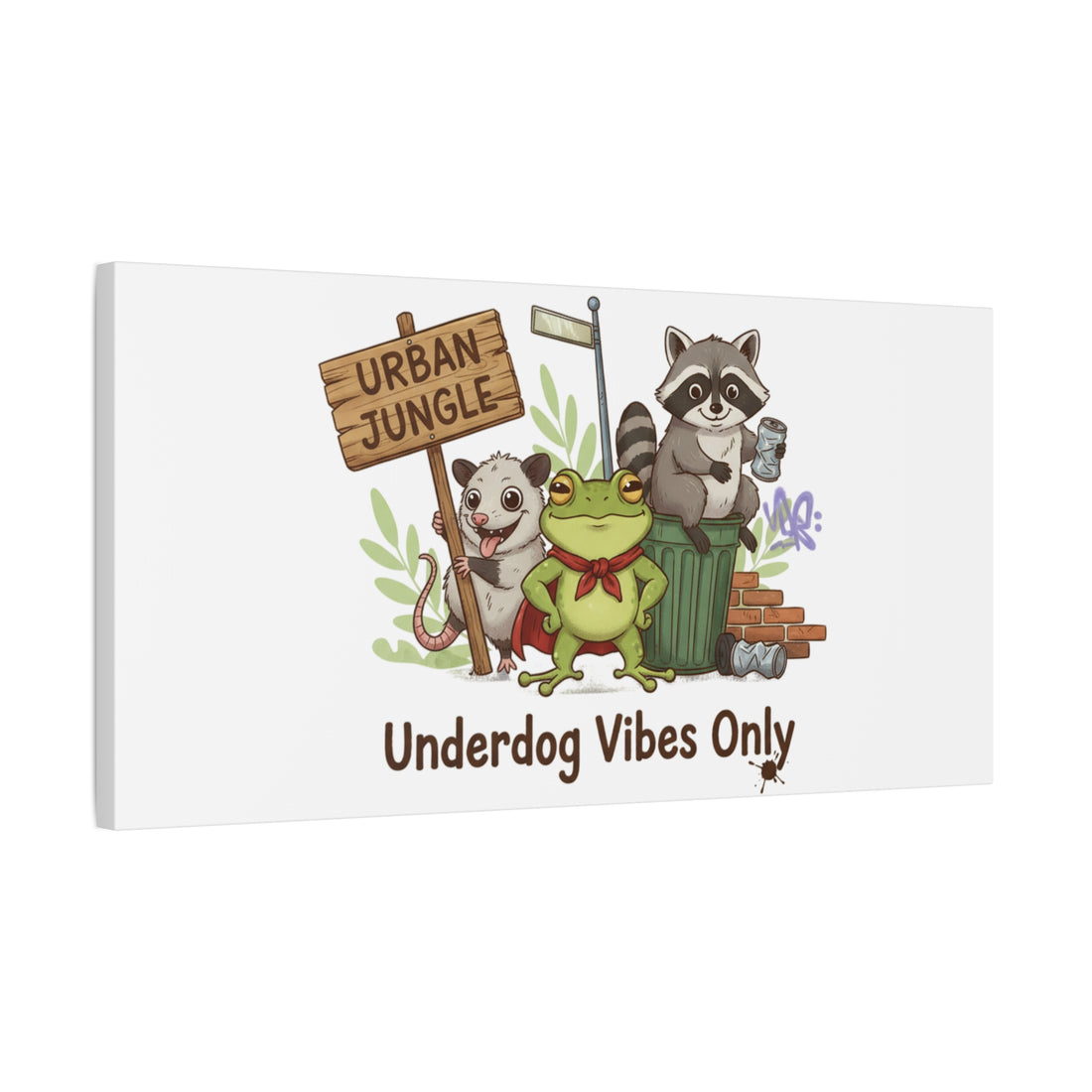 Underdog Vibes Only Canvas | Trash Panda Raccoon Frog Possum Art, goofy critter meme