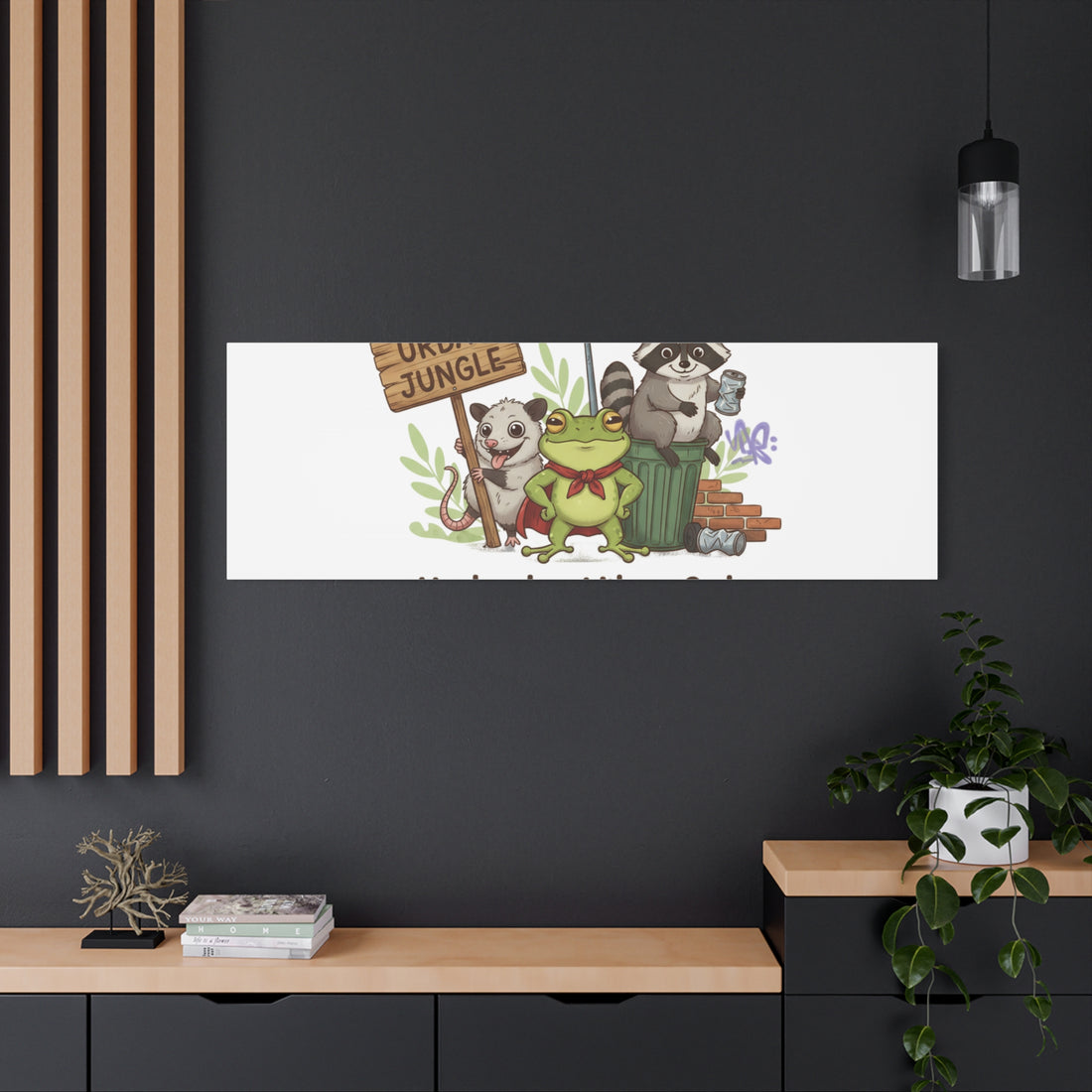 Underdog Vibes Only Canvas | Trash Panda Raccoon Frog Possum Art, goofy critter meme