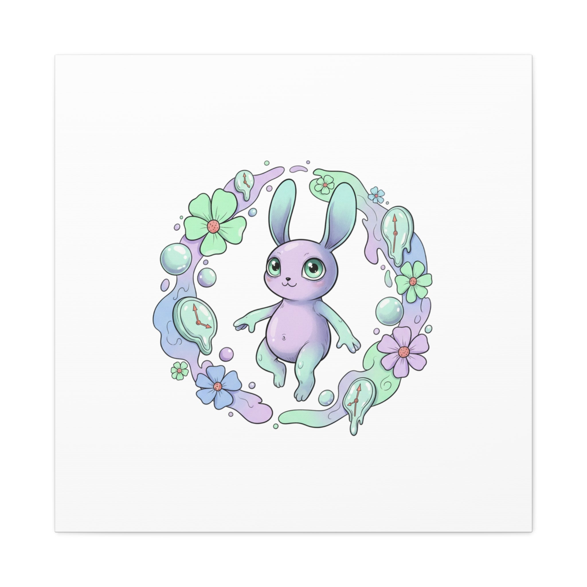 Micro-Surreal Bunny Wreath Canvas | Weirdcore Micro-Surrealism Art