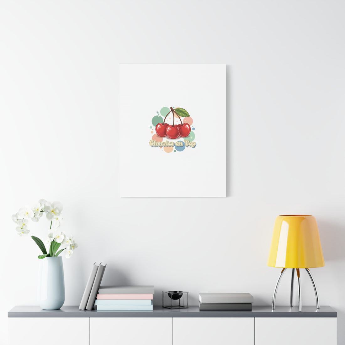 Cherries on Top Canvas | Retro Kawaii Fruit Wall Art