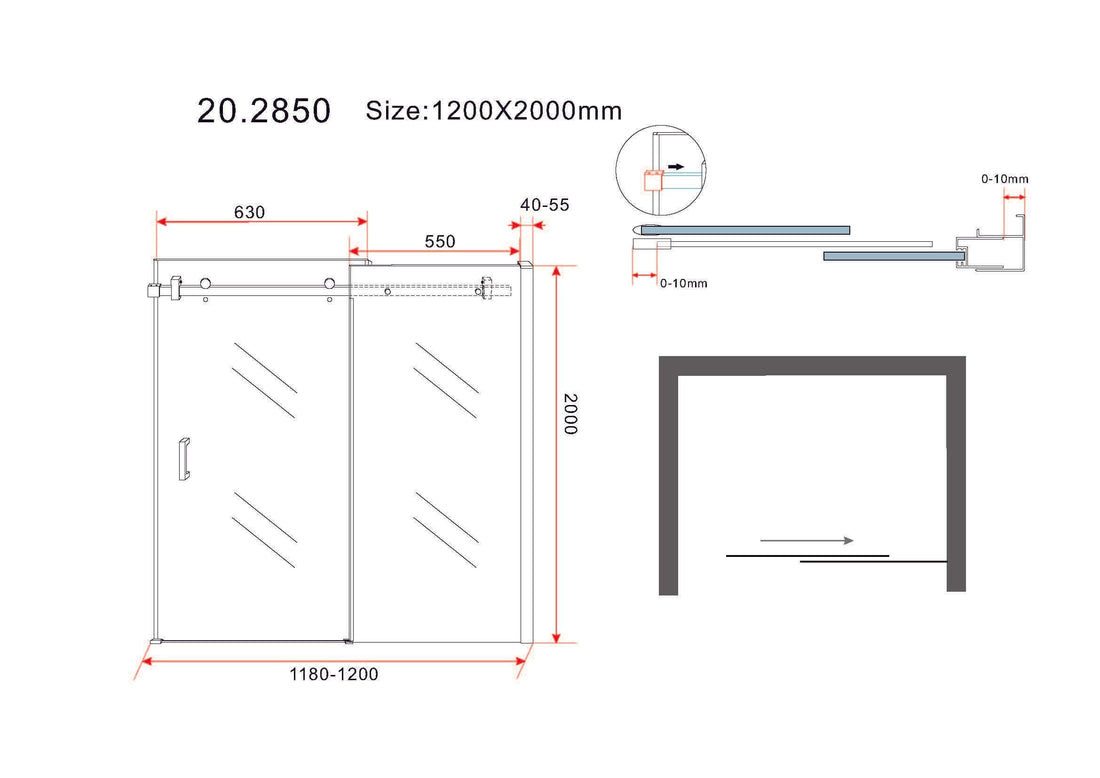 Wiesbaden Nisschuifdeur 2-delig 120x200 cm 8 mm Nano Coating Mat Zwart