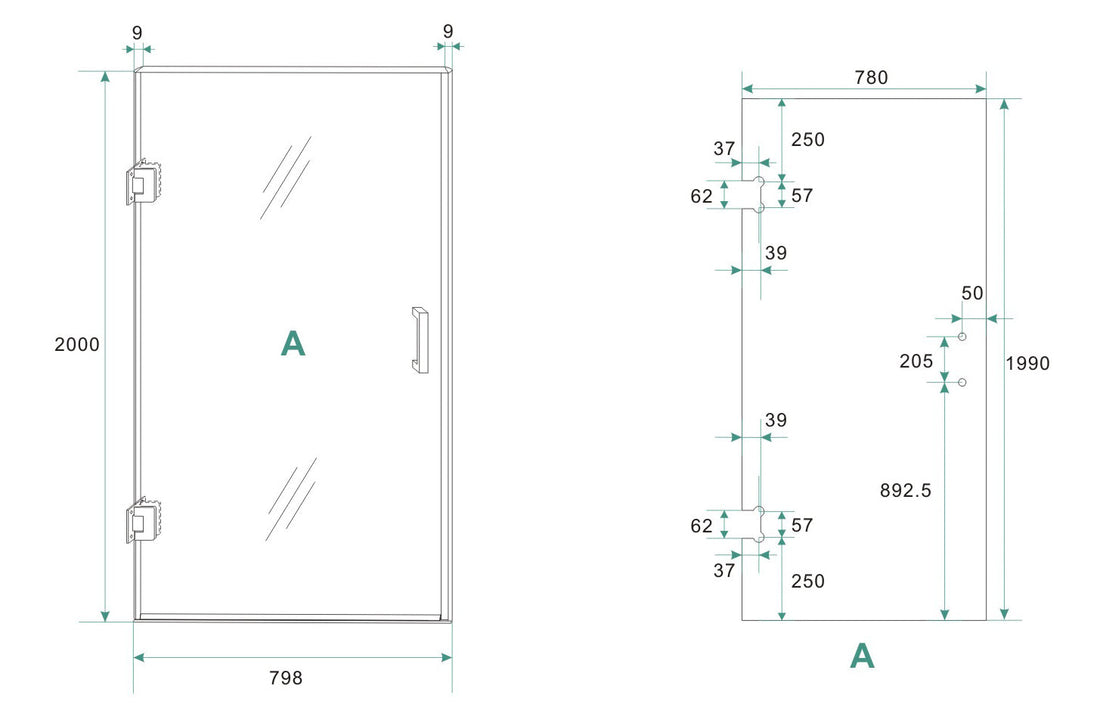 Less nisdeur links 800 x 2000 x 8 mm nano spiegelrook- naar helder glas/chroom