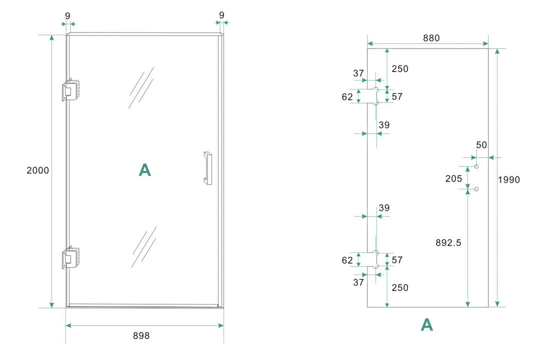 Less nisdeur links 900 x 2000 x 8 mm nano spiegelrook- naar helder glas/mat wit