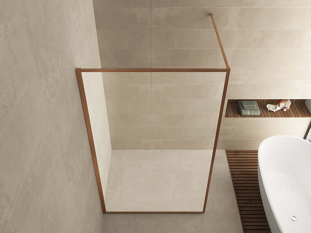 Wiesbaden Vierkante Inloopdouche 100x200 cm 8 mm Nano Coating Helder Glas Geborsteld Brons Koper