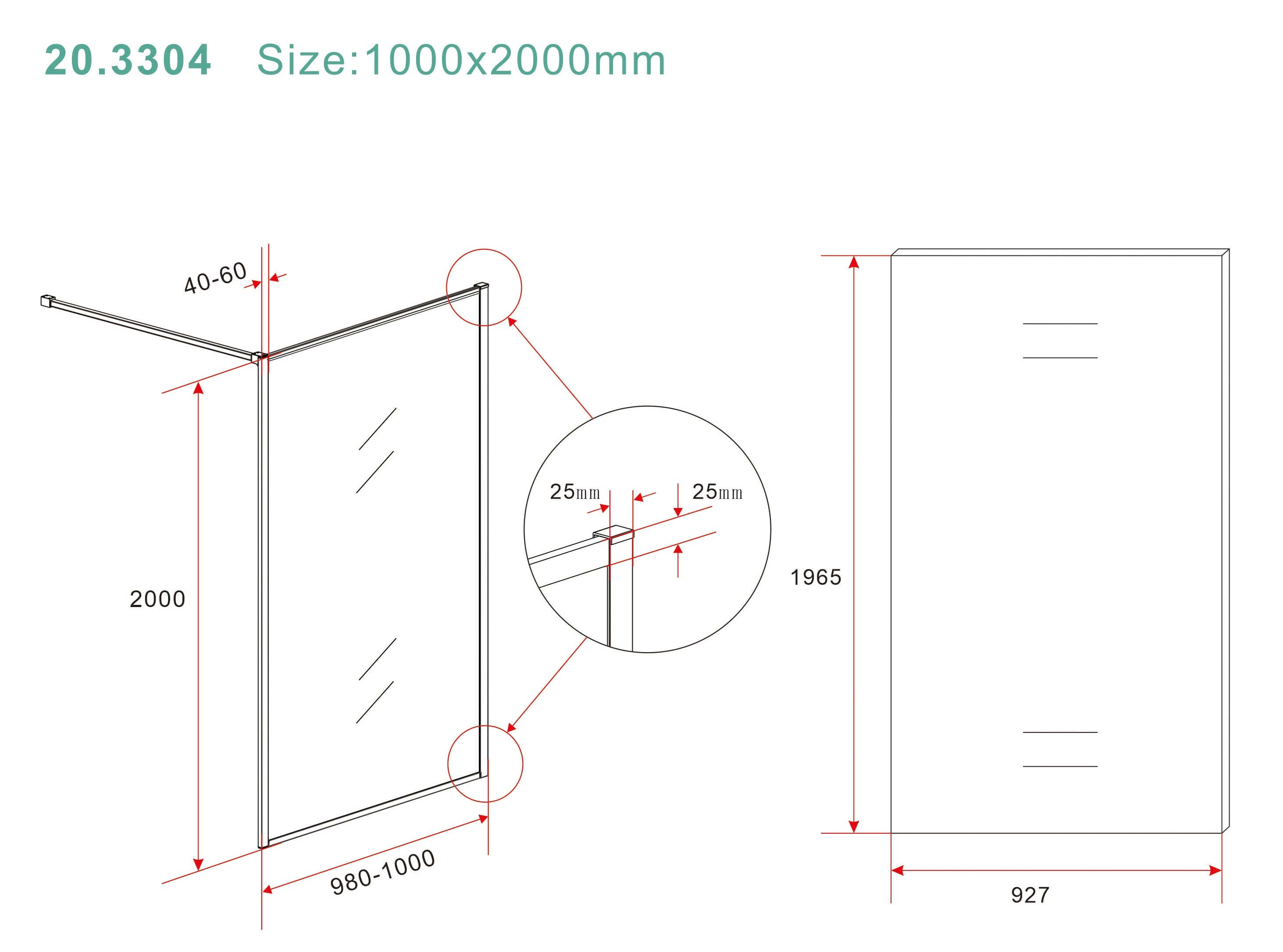 Wiesbaden Vierkante Inloopdouche 100x200 cm 8 mm Nano Coating Helder Glas Geborsteld Brons Koper