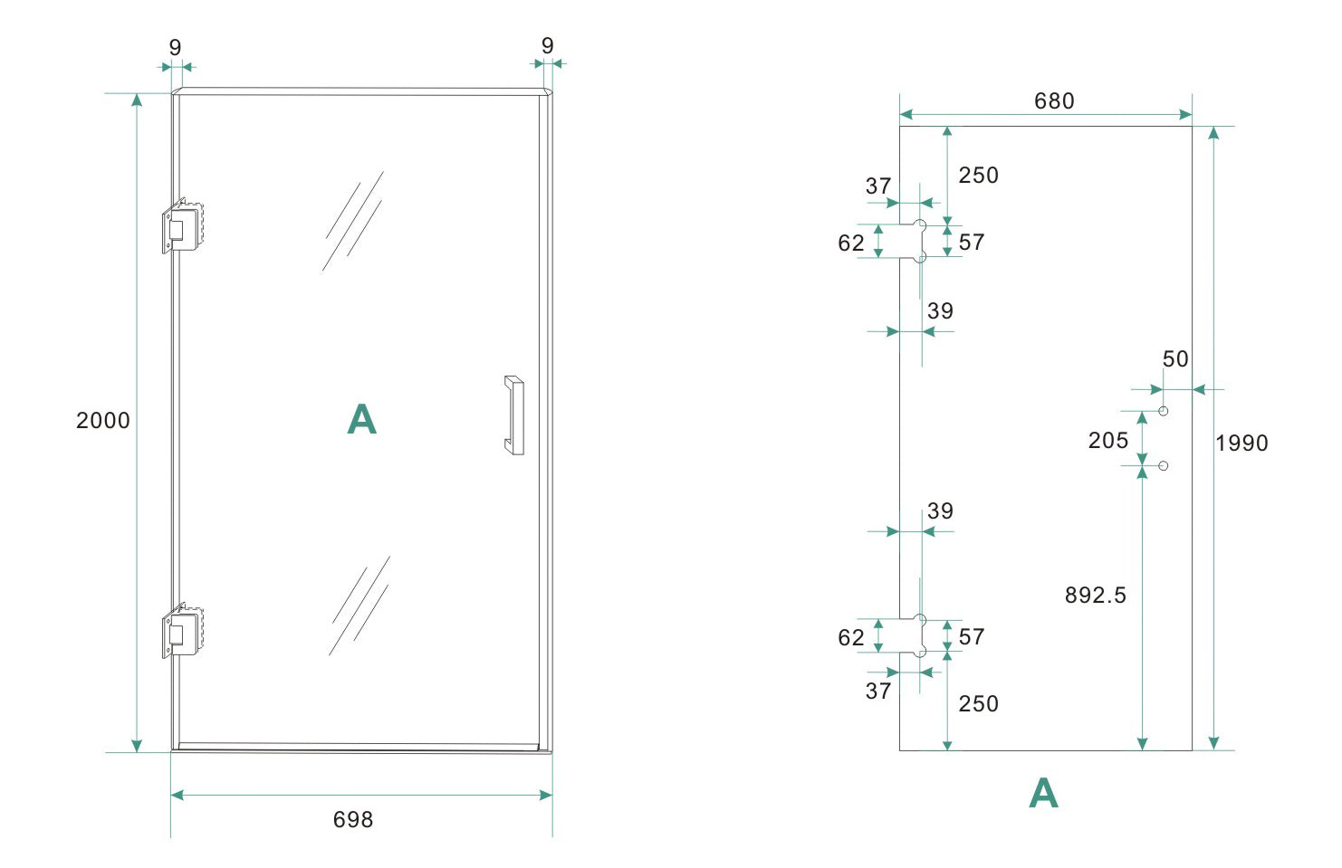 Less nisdeur 700 x 2000 x 8 mm nano helder glas/geborsteld staal