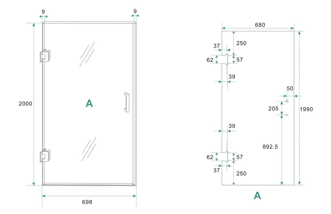 Less nisdeur 700 x 2000 x 8 mm nano helder glas/geborsteld staal