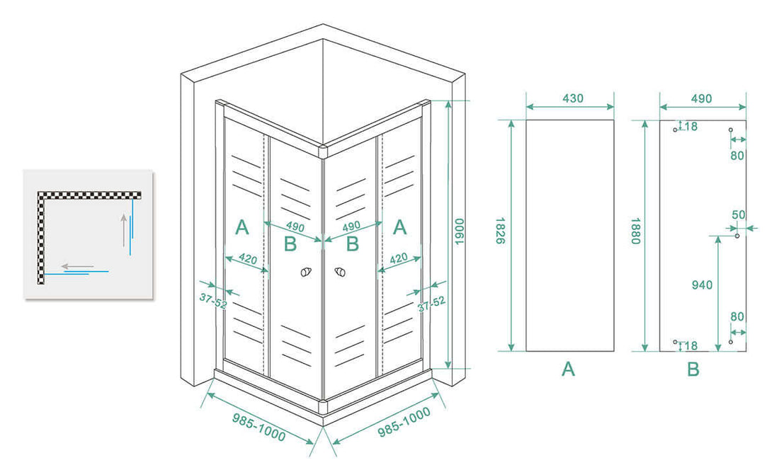 Actie Hoekinstap Douchecabine Wiesbaden 100x100x190 cm 5 mm Helder Glas