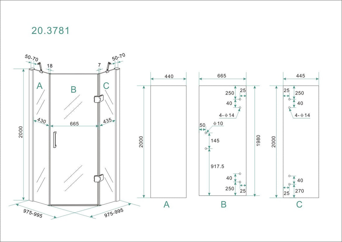 5-Hoek Douchecabine Wiesbaden 100x100 cm 8 mm Nano Glas
