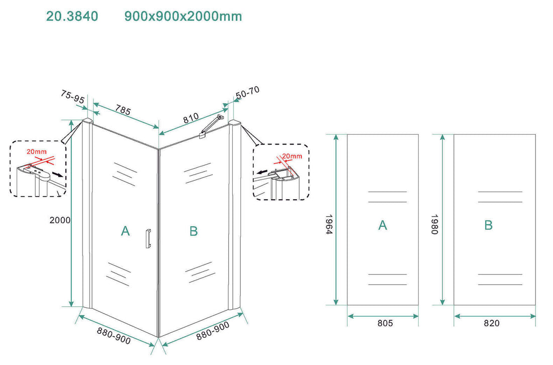 Wiesbaden vierkante douchecabine 1 draaideur 90x90 cm 8 mm nano-coating