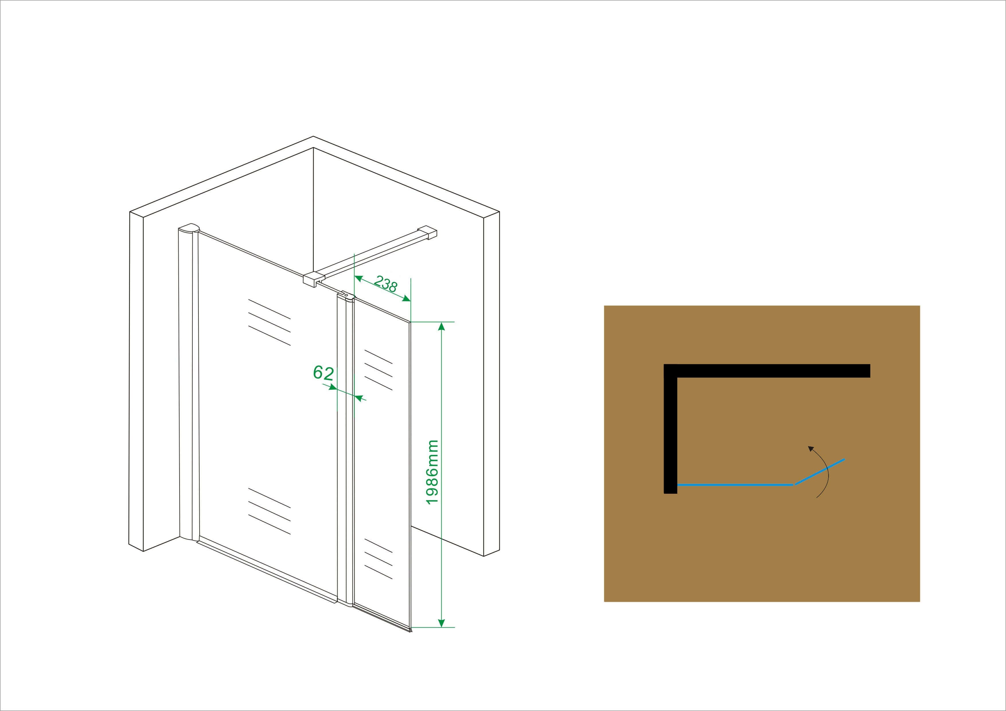 Wiesbaden Zijwand 30X200 Cm met Scharnierprofiel 10Mm Nano Glas
