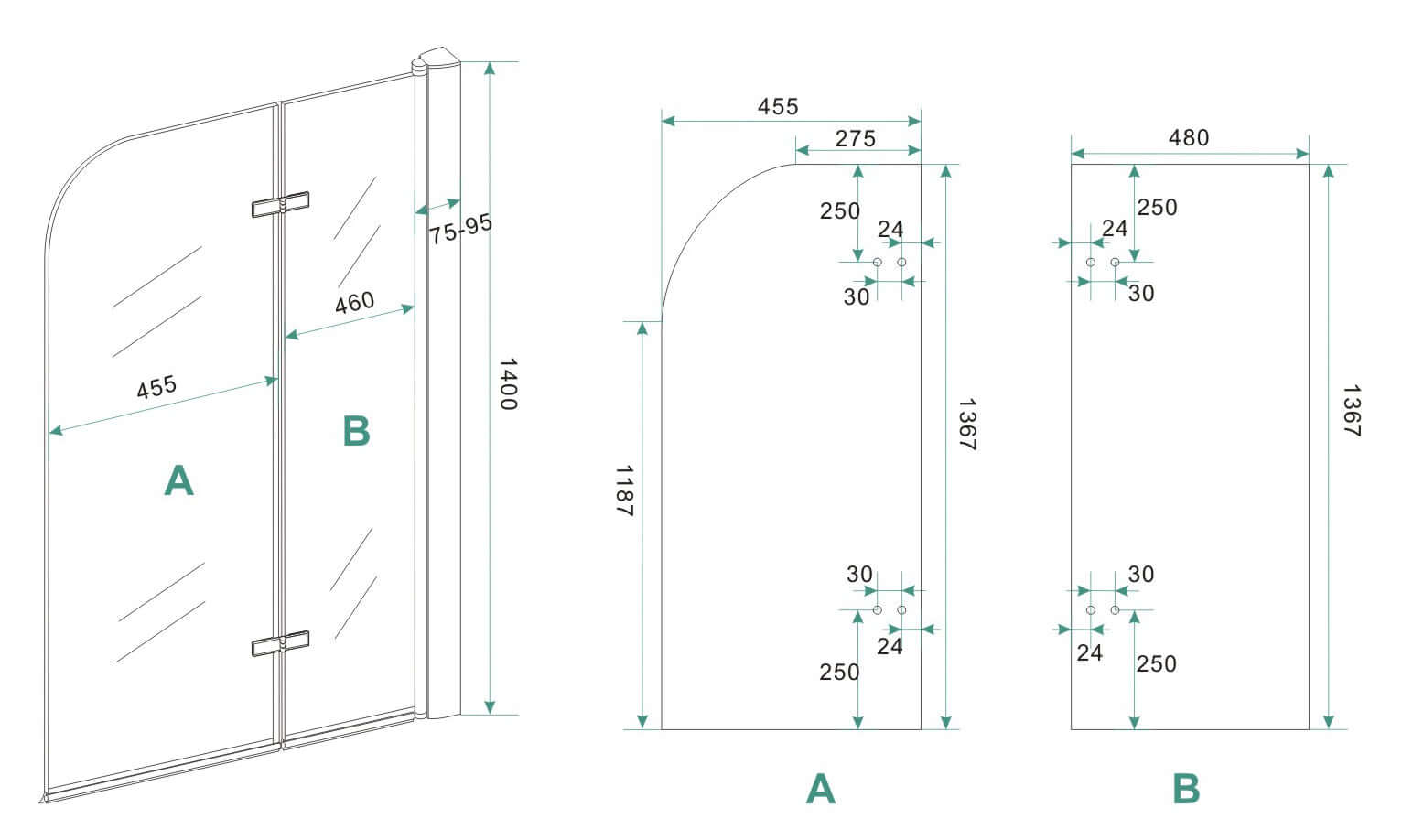 Wiesbaden Opvouwbare Badwand 100x140 cm 6mm Nano Coating