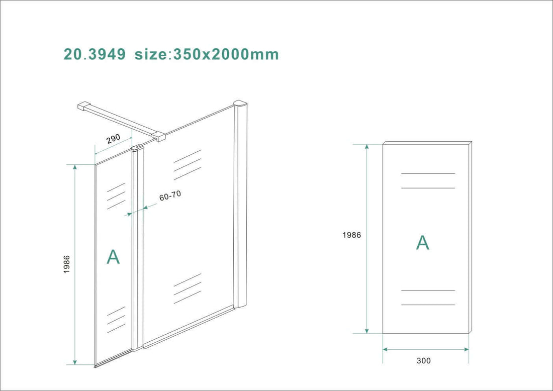 Zijwand voor inloopdouche Wiesbaden met rechtsscharnierend profiel 35X200 cm, 10 mm nano, volledig mat glas