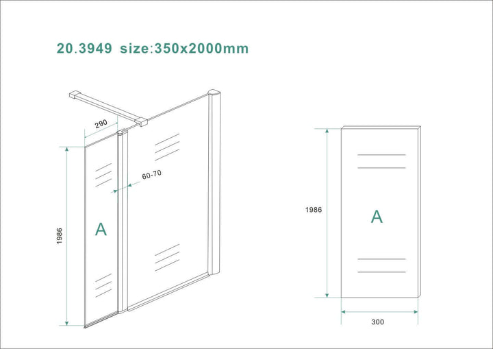 Zijwand voor inloopdouche Wiesbaden met rechtsscharnierend profiel 35X200 cm, 10 mm nano, volledig mat glas