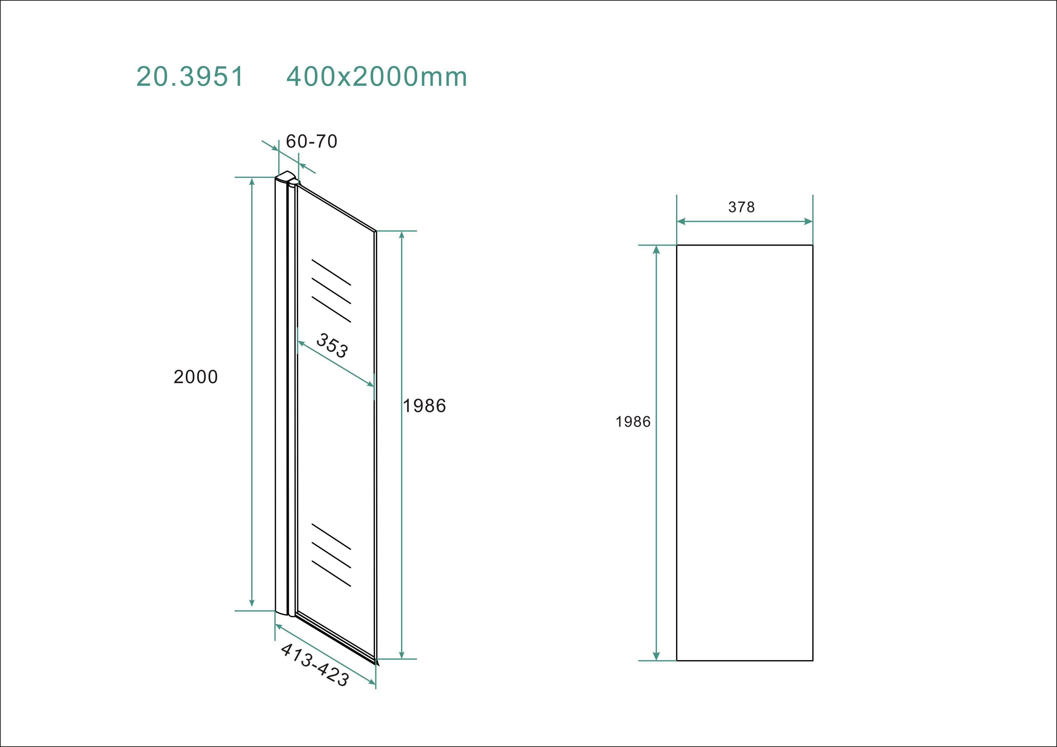 Wiesbaden Opklapbare Zijwand 40 cm met Wandprofiel Nano 10 mm