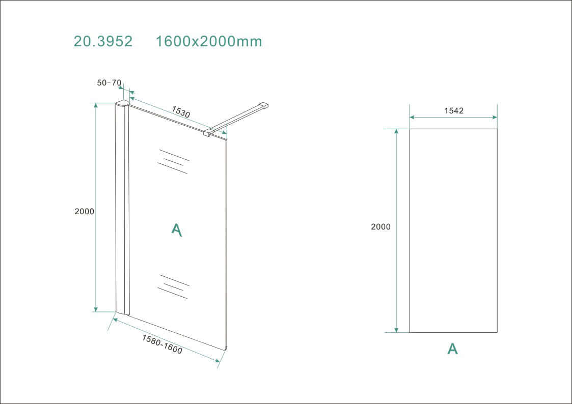 Actie Wiesbaden Douchewand Nano Coating Helder 160x200 Inloopdouche