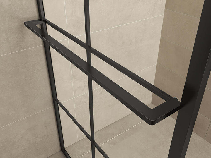 Zwarte inloopdouche Wiesbaden met handdoekbeugel 120x200 cm, 10 mm nanocoating