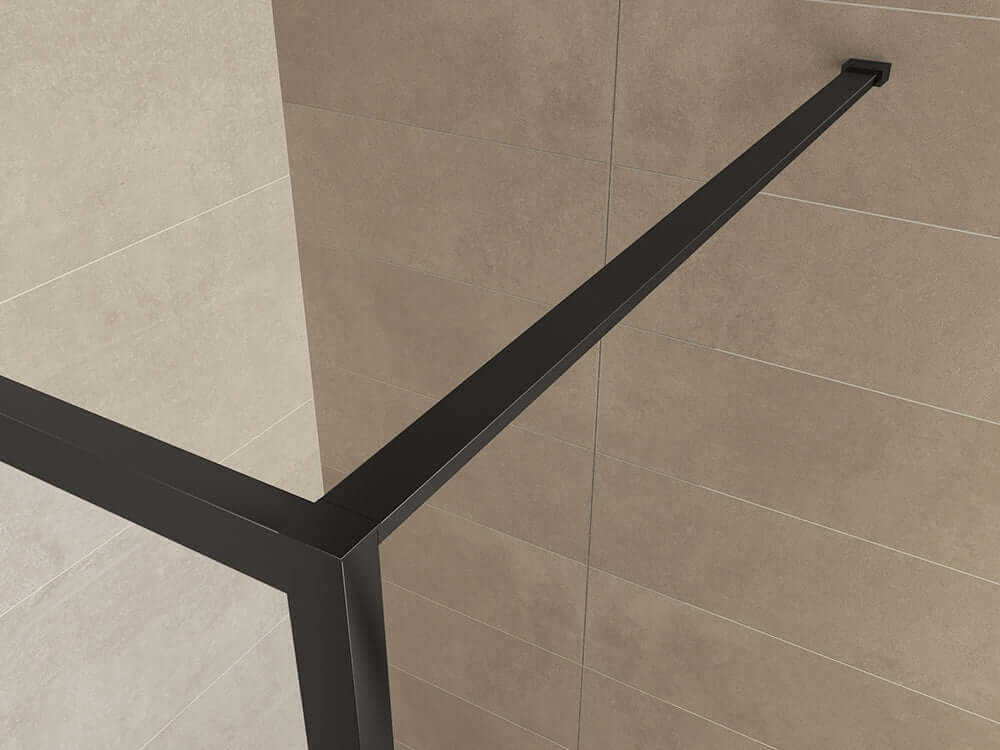 Zwarte inloopdouche Wiesbaden met handdoekbeugel 120x200 cm, 10 mm nanocoating