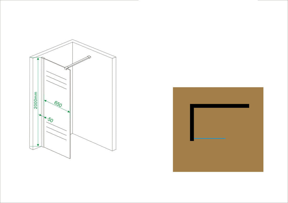 70x200 cm douchewand Wiesbaden met middenband nanocoating