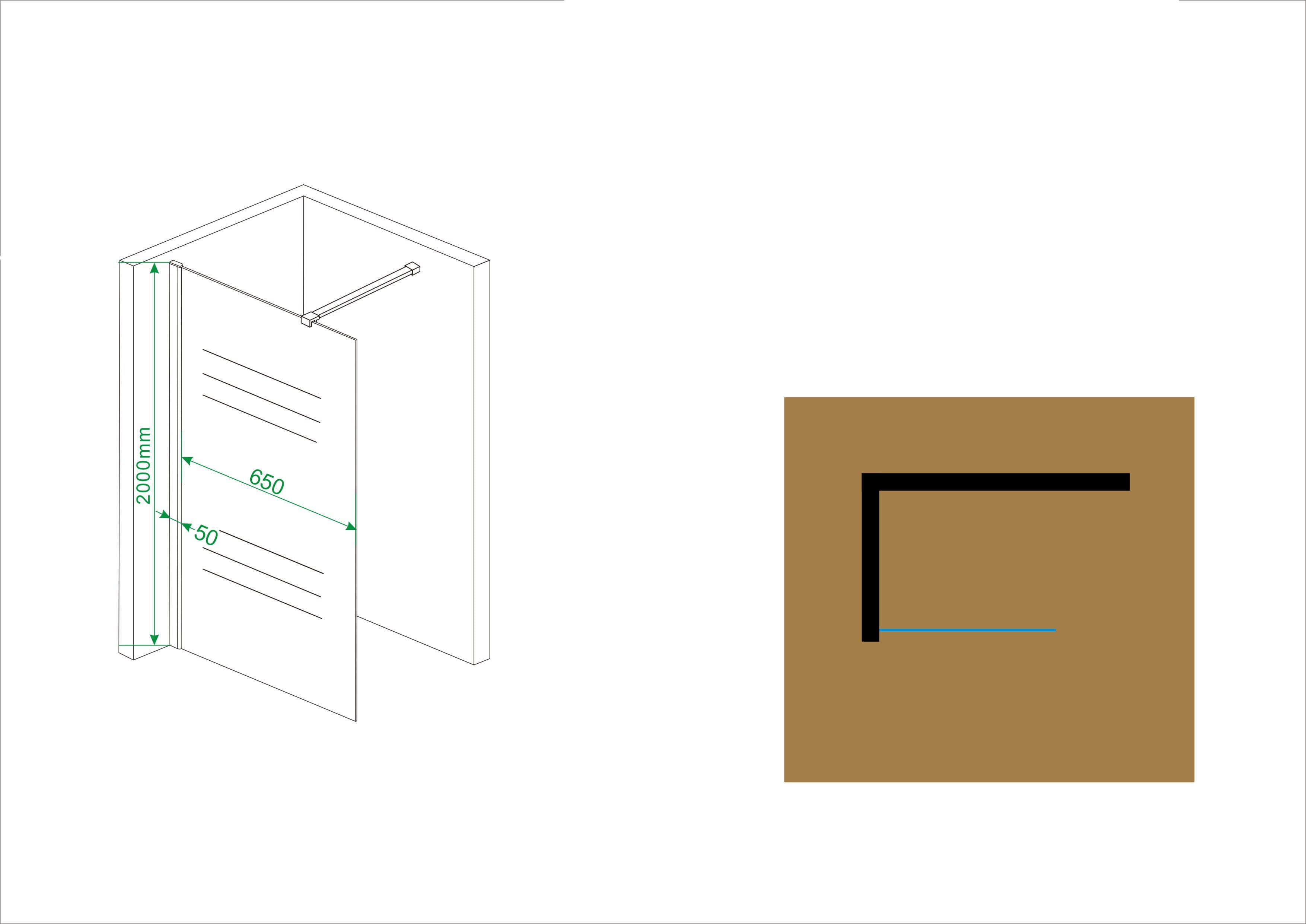 90x200 cm douchewand Wiesbaden met middenband nanocoating