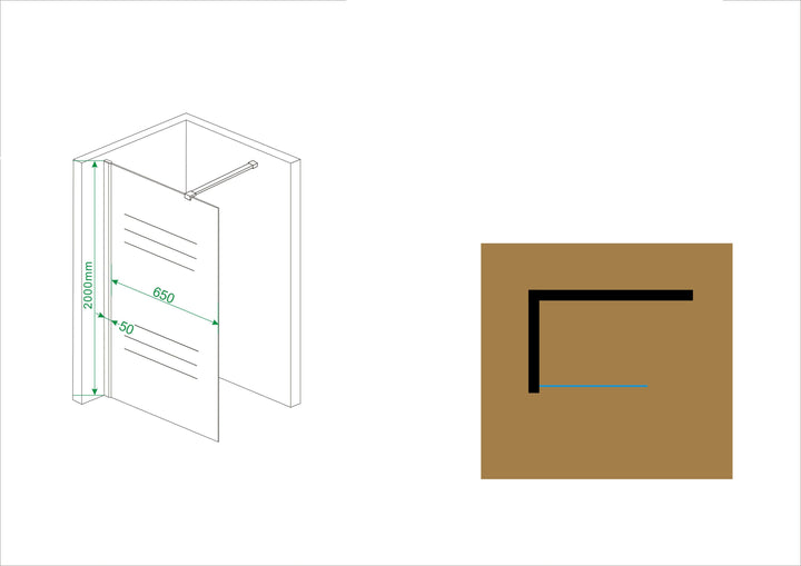 90x200 cm douchewand Wiesbaden met middenband nanocoating
