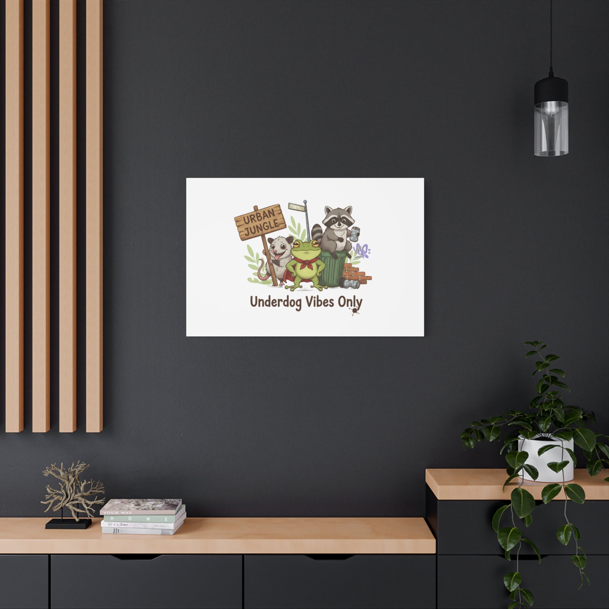 Underdog Vibes Only Canvas | Trash Panda Raccoon Frog Possum Art, goofy critter meme