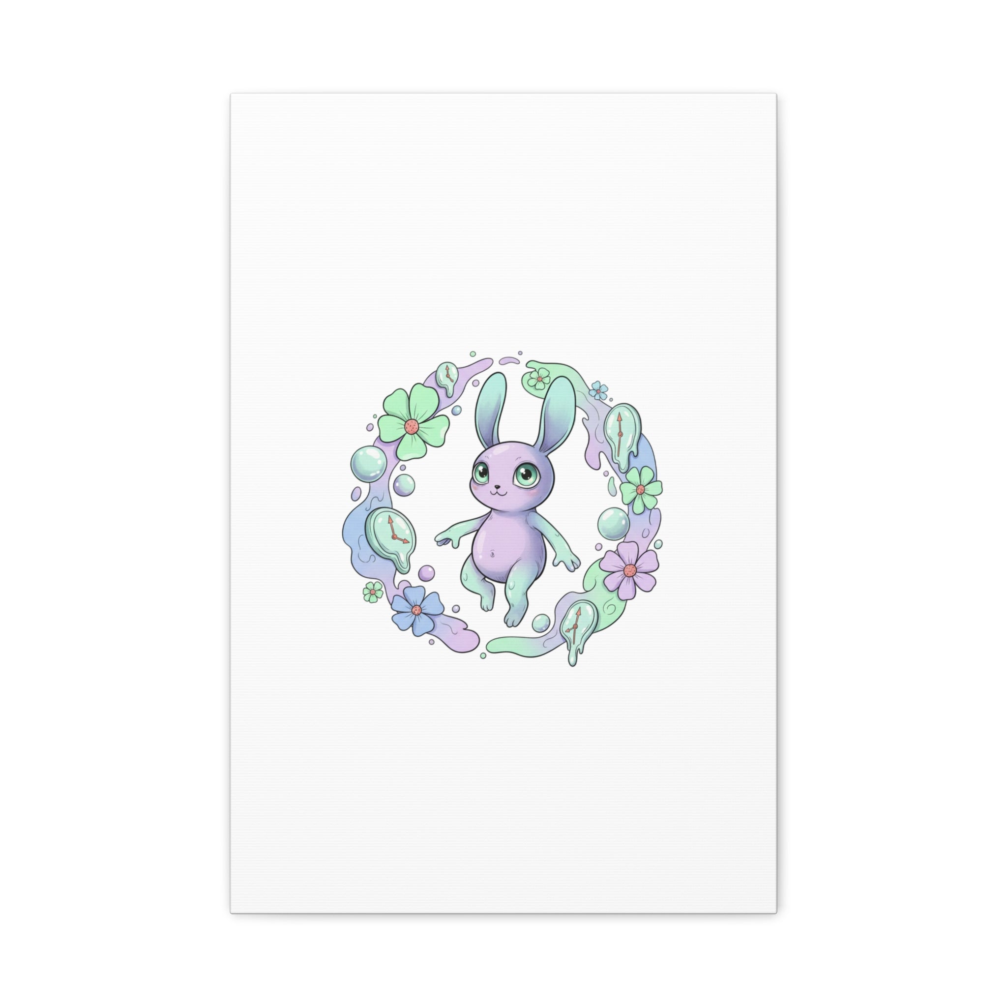 Micro-Surreal Bunny Wreath Canvas | Weirdcore Micro-Surrealism Art
