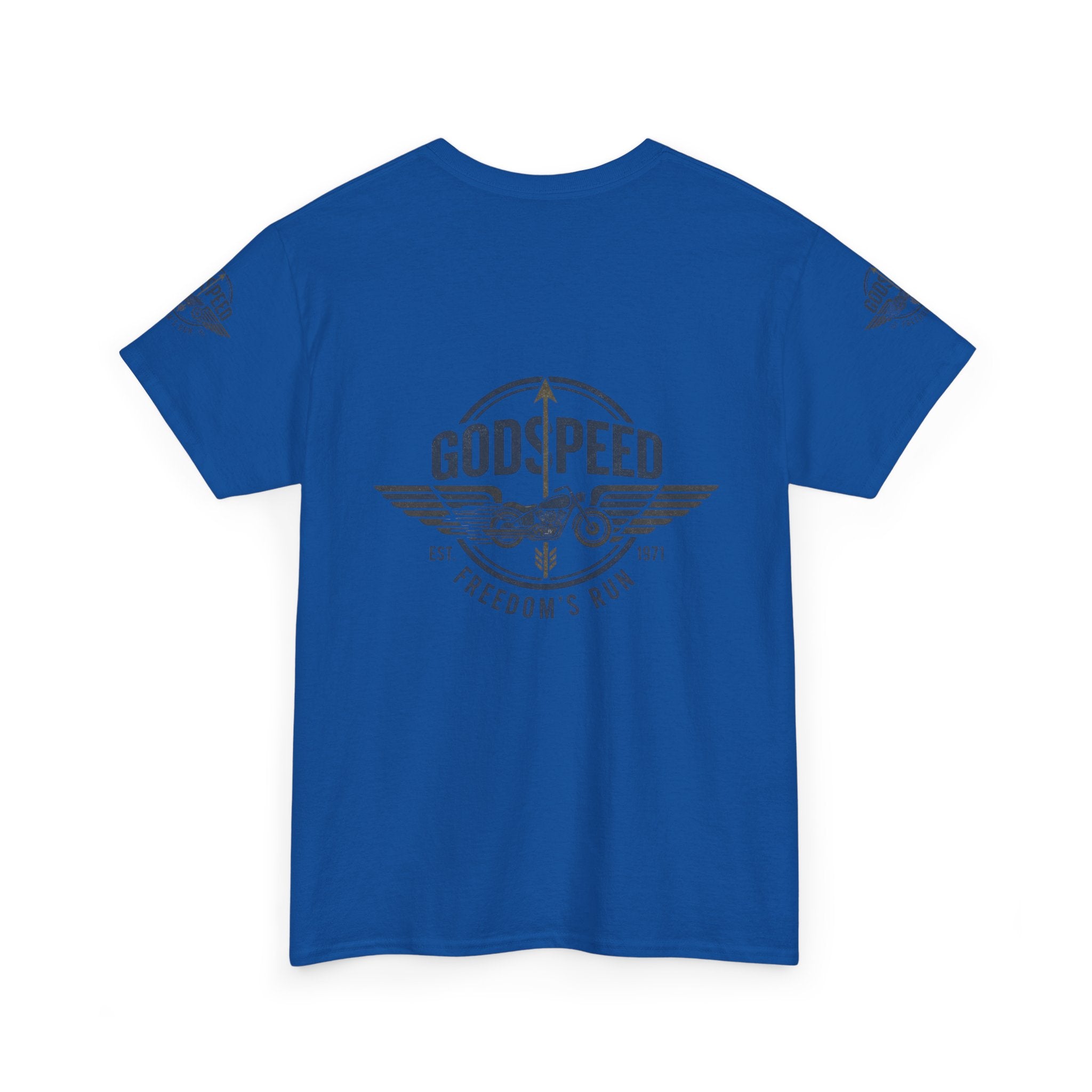 Godspeed Freedom Run Unisex Heavy Cotton Tee, Classic Graphic T-Shirt, Casual Wear, Gift for Runners, Vintage Style Apparel - Goat Corp