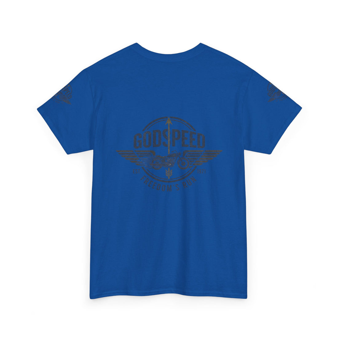 Godspeed Freedom Run Unisex Heavy Cotton Tee, Classic Graphic T-Shirt, Casual Wear, Gift for Runners, Vintage Style Apparel - Goat Corp