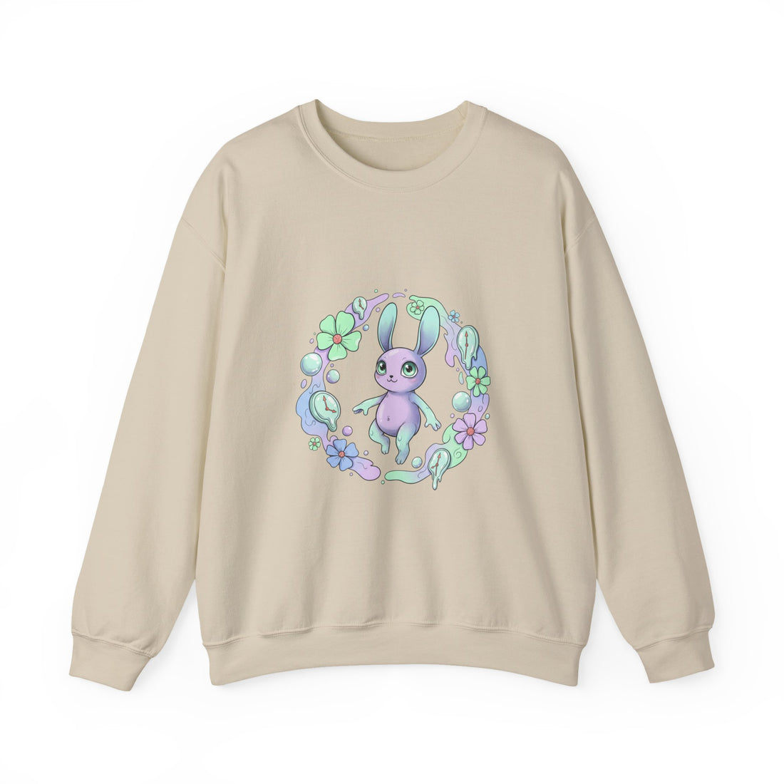 Cute Micro-Surreal Bunny Wreath Sweatshirt | weirdcore surreal art