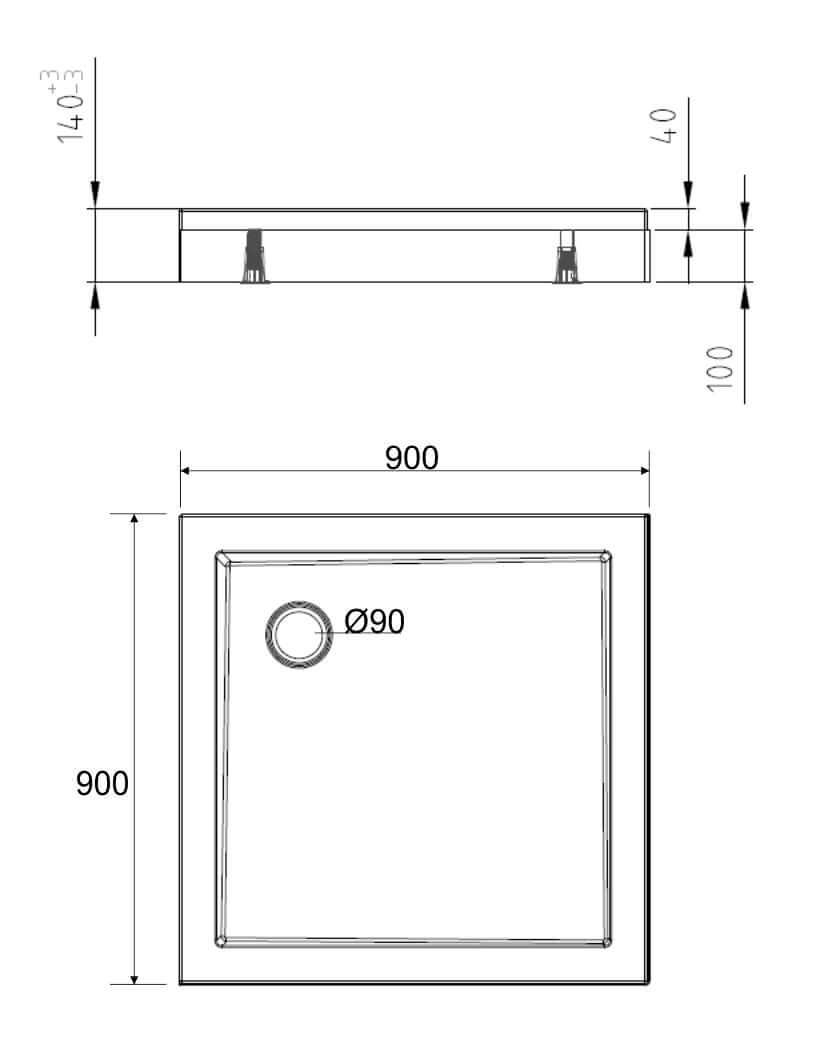 Acryl Douchebak Wiesbaden Vierkant 90X90X4 Cm in Wit