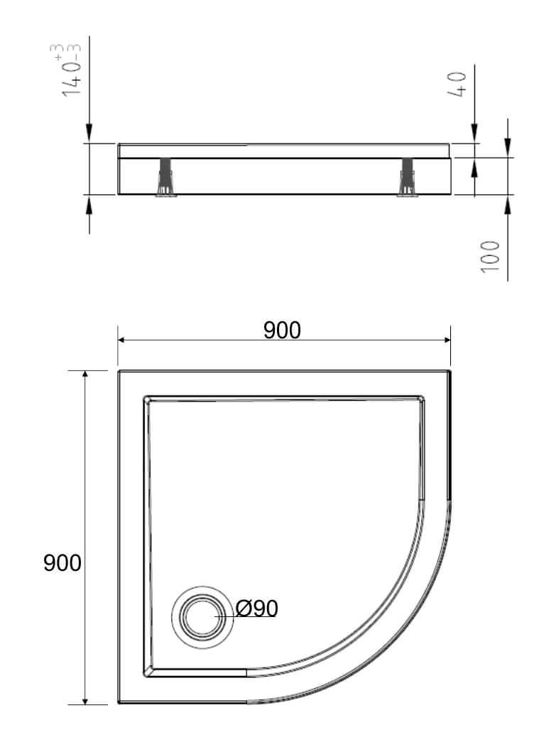 Acryl 1/4 Ronde Douchebak Wiesbaden 90X90X4 Cm in Wit